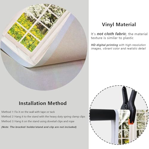 YongFoto 7x5ft Spring Window Scenery Backdrop Yellow Wild Flowers Garden Spring Blossom Lush Trees Nature Landscape Photo Background Girl Woman Birthday Party Kids Adults Portrait Photo Studio Prop - color: White 1, size: 7x5ft