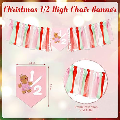 1/2 Birthday Christmas Half Birthday Decorations - Christmas It's My 1/2 Bday Banner Glitter Cake Topper Tassel High Chair Banner & Cone Hat Halfway to One Boy Girl Party Supplies - color: Red
