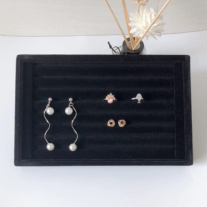 AKOAK 1 Pack Jewelry Display Tray Wooden Flannel Dresser Ring Earring Bracelet Watch Storage Case Portable Display Rack (black) - color: black