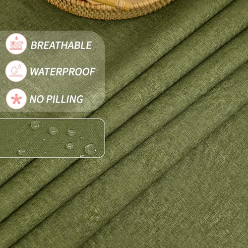 Olive Green Linen Tablecloth 118x57 Inch, Waterproof Wrinkle and Stain Resistant, Washable Farmhouse Table Cover for Kitchen Dining and Party - color: Fine Yarn - Olive, size: 118" x 57" (Rectangular)