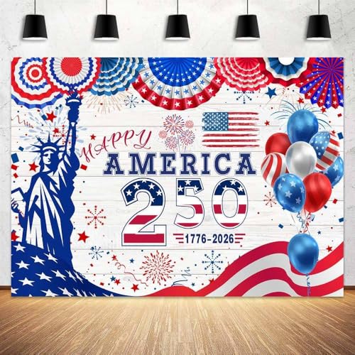 8 x 6 ft America 250th Backdrop Statue of Liberty 250 Years Anniversary Party Background Red Blue Independence Anniversary Backdrops for Independence Day Patriotic Decor - color: Multi5, size: 8x6ft