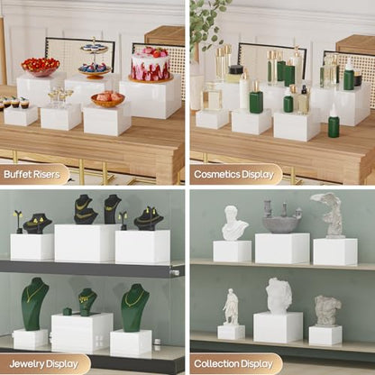 6 PCS Buffet Risers, Large Food Risers for Buffet Table, Display Stand Shelf for Party, Catering, Jewelry & Collectibles, White Acrylic Nesting Boxes for Food Display (10" 9" 8" 7" 6" 5") - size: 10" 9" 8" 7" 6" 5"