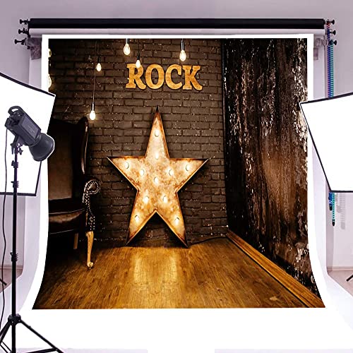 AOFOTO 8x8ft Rock Music Bar Backdrop Grunge Vintage Saloon Interior Decoration Photography Background Rock Star Band Punk Pop Fashion Music Night Show Karaoke Party Decorations Photo Booth Props - size: 8x8ft