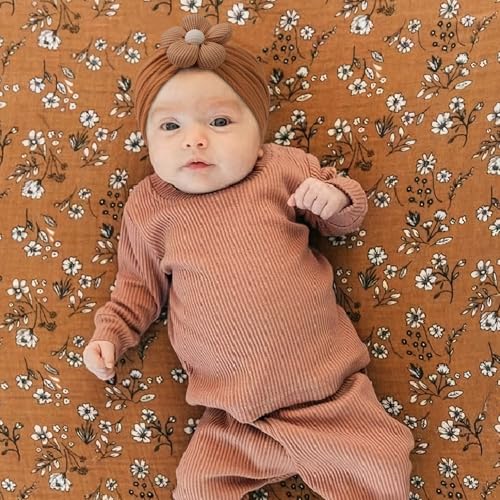 CÉLLOT Baby Flower Headbands Baby Girls Nylon Headbands Baby Essentials Stretchy Hairbands Handmade Hair Accessories for Newborn Infant Toddlers Kids (Pink,Brown,Beige) - color: Pink+Brown+Beige