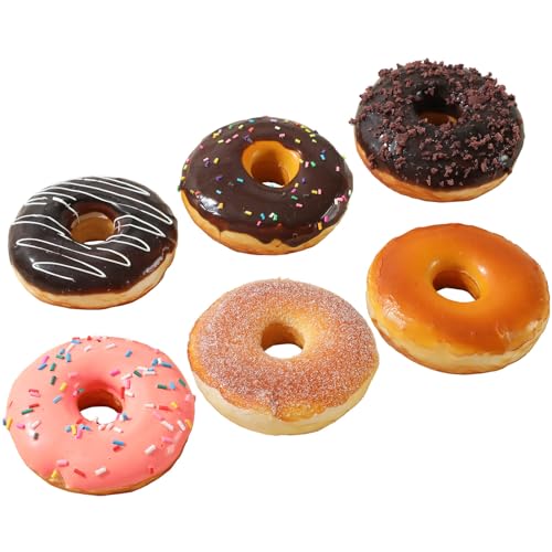 Joeabor Fake Donut 6 Pack Artificial Doughnut for Decoration Realistic Fake Food for Display Faux Dessert Party Decorations Photography Props - color: 6-pack