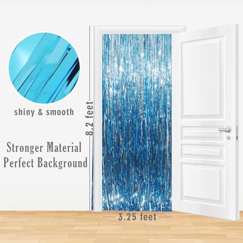 GOER 3.2 ft x 8.2 ft Metallic Tinsel Foil Fringe Curtains Party Photo Backdrop Party Streamers for Birthday,Graduation,New Year Eve Decorations Wedding Decor (Light Blue,1 Pack) - color: Light Blue, size: 1 Pack