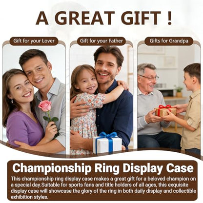 Multi-Tiered Wall Mount Ring Display Case – 25-Slot Baseball Ring Holder with LED Light, Moisture-Proof Wooden Ring Case, Multi-Functional Jewelry Rack for Championship Rings & Watches