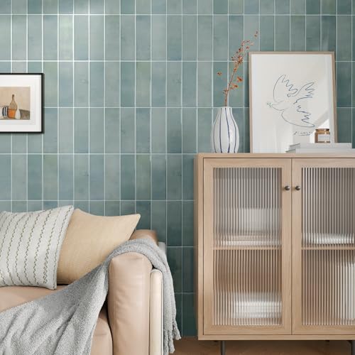 CHIHUT 16 Sheets Mint Green Peel and Stick Backsplash Tiles 12"x12" Glossy 3D Rectangular Self Adhesive Tiles for Kitchen Backsplash Removable Waterproof Renter Friendly Vinyl Backsplash Panels - color: Green, size: 16 Tiles