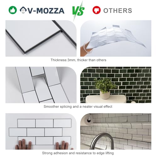 Peel and Stick Backsplash Tile, 20 Sheets White Subway Tile Backsplash for Kitchen and Bathroom, Waterproof Self Adhesive Wall Tile, Heat Resistant, Easy DIY Install, Covers 9.2 Sq.Ft - color: White-black
