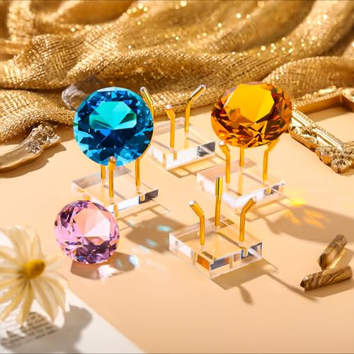 Weysat 4 Pack Clear Acrylic Display Stand, Metal 3 Peg Rock Display Easel Stands for Fossil Coral Crystal Geodes Rock Mineral Agate Small Collectibles Acrylic Holder(1.6”x1.6”x1.6”,Gold) - color: Gold, size: 1.6”x1.6”x1.6”