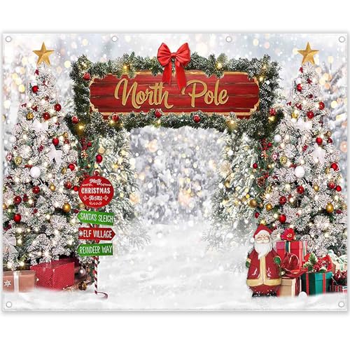 Fabric 10x8ft Merry Christmas Winter Bokeh Photography Backdrop North Pole Forest Snow Xmas Tree Background Santa Party Decoration Holiday Photo Banner Props - size: 10'x8'