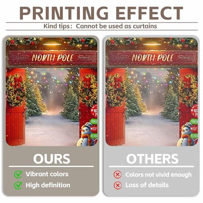 12x8ft Fabric Christmas Backdrop Winter Forest Wooden Barn Door North Pole Snowy Xmas Tree Photography Background Family Holiday Party Decor Photo Props - size: 12'x8'