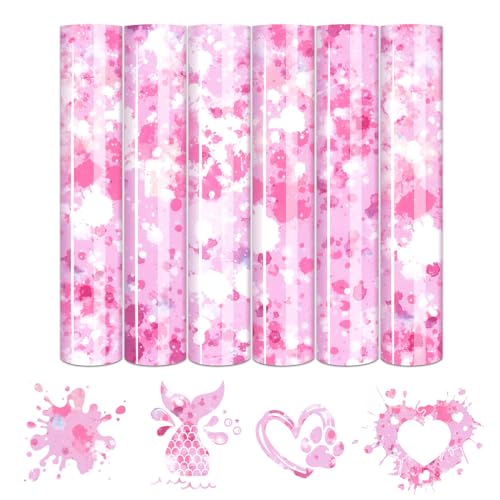 Tintnut Pink White Splash Heat Transfer Vinyl - 6 Sheets 10"x12"Watercolor HTV Patterned HTV Iron On Vinyl for T-Shirts Hats Clothes - color: Pink-6pcs