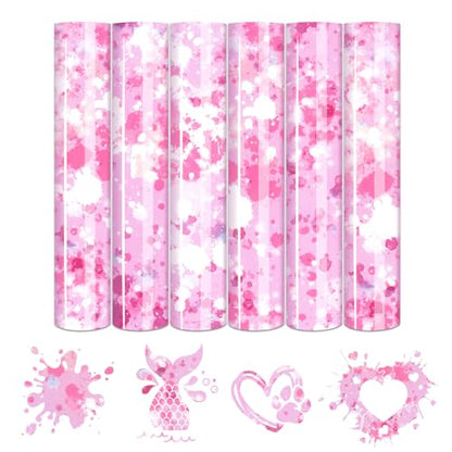 Tintnut Pink White Splash Heat Transfer Vinyl - 6 Sheets 10"x12"Watercolor HTV Patterned HTV Iron On Vinyl for T-Shirts Hats Clothes - color: Pink-6pcs