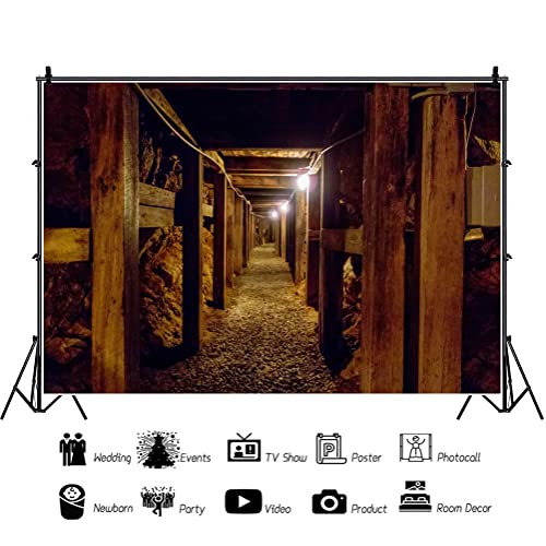 YongFoto 7x5ft Tunnel Construction Backdrop Underground Passage Industry Mine Vintage Wall Old Mountain Cave Photography Background Girls Boys Children Adults Artistic Portrait Photo Studio Props - size: 7x5ft