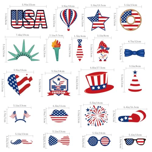 4th of July Photo Booth Props, USA Independence Day Patriotic Party Decorations Selfie Photobooth Props for Photoshoot, Patriotic Cutouts for American Pride, Memorial Day, Veterans Day(21Pcs)