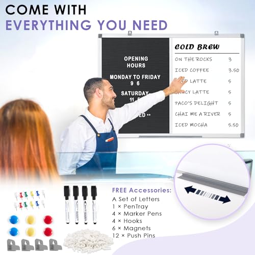 S SWANCROWN Felt Board White Board Combo/Letter Board/Dry Erase Whiteboard for Office, Classroom Home, Black, 24x18 Inch - color: Black-vertical, size: 24"W x 18"H