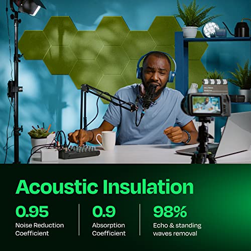 Acoustic Panels 12-Pack - 12"X10.4"X0.4" Soundproof Wall Panels - High Density Sound Dampening - Gin Green Hexagon - color: Gin Green, size: Medium Hexagon 12 Pack