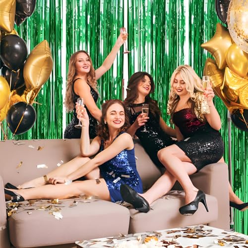 Valentines Day 4 Pack 3.3 * 8.3 ft Foil Curtain Metallic Tinsel Fringe Curtains Photo Booth Props Backdrop for Birthday Wedding Engagement Baby Shower Christmas Holiday Celebration Partyl,Green - color: Green, size: 4 Pack