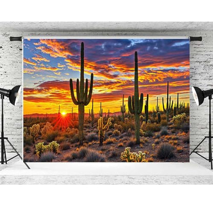 Desert Scenery Backdrop Cactus Photography Backdrops Desert Sunset Photo Backdrop Tourist Scenery Photo Backdrop Curtains (8X6FT) - size: 8X6FT