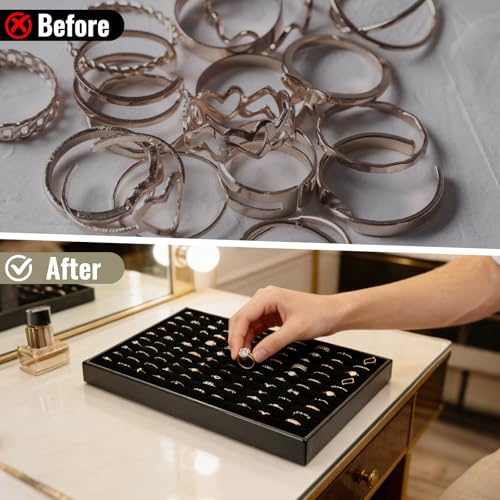 4 Pack Velvet Ring Display Tray 100 Slots Stackable Jewelry Organizer Tray Ring Holder Showcase for Rings Earrings Jewelry Storage for Drawer Dresser Store Display