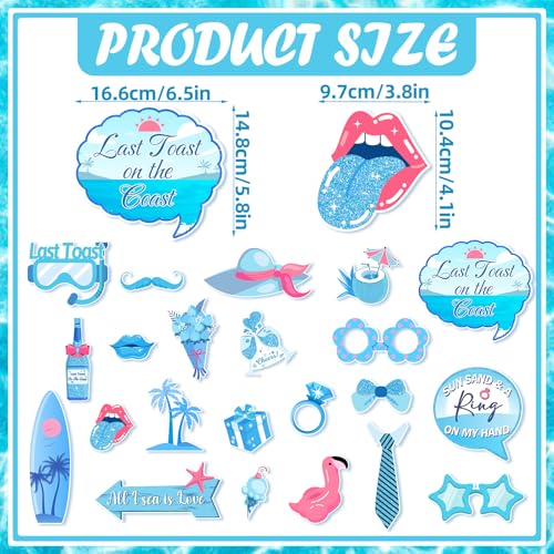 22 Pcs Coastal Bachelorette Party Photo Booth Props Set, Last Toast on The Coast Theme Decorations, Blue Nautical Beach Bridal Shower Wedding Engagement Party Supplies