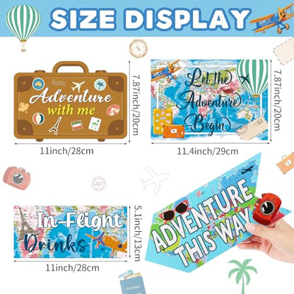 20 Pieces Travel Party Signs Travel Themed Party Decorations Let The Adventure Begin Sign Around the World Decorations Bon Voyage Party Wall Door Porch Yard Sign Travel Party Supplies - style: Travel