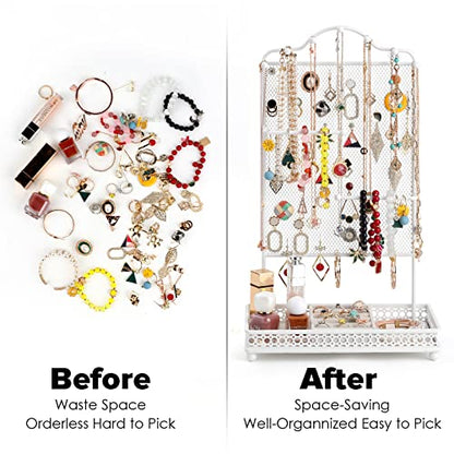 Meangood Jewelry Organizer Stand, Earring Holder Rack for Hanging Earrings Necklace Bracelets Watches Jewelry Display Large Rings Storage as Women Gift (White) - color: Earring White