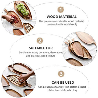 Cabilock 1pc Decorative Leaf Shaped Wooden Food Serving Tray Light Brown Acacia Dish for Desserts Snacks and Breakfast for Home Kitchen Dining Room and Photography