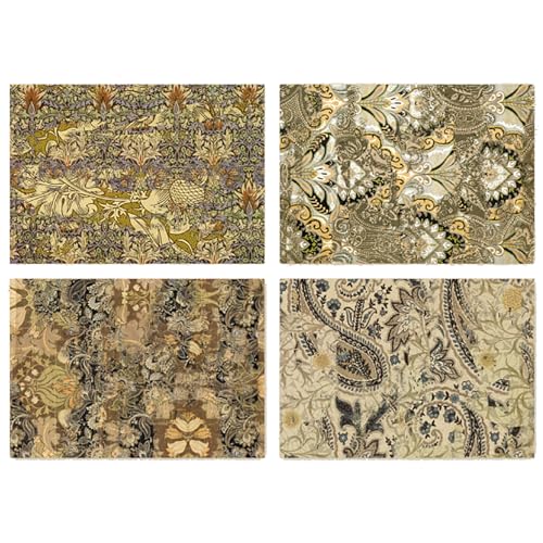 20 Sheets Vintage Background Paper, Traditional Gorgeous Leaves Flowers Decorative Papers, Retro Floral Paper for Journaling Scrapbooking Letter Gift Wrap Decorations - color: Yellow