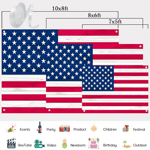 American Flag Backdrop 6x4 FT 4Th of July Independence Day Patriotic Photo Backdrops Rustic Brown Wooden Board Background Large Floor Wall Photo Booth Party Banner Anniversary Supplies - color: Red 3, size: 6x4 FT
