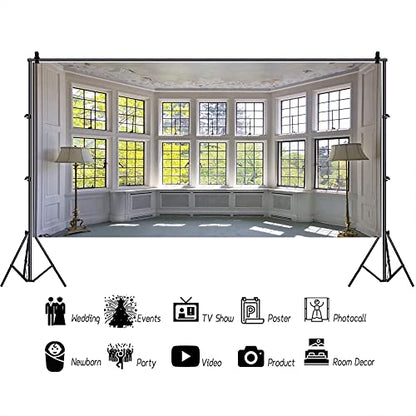 AOFOTO 20x10ft Classic French Pane Bay Windows Backdrop Luxury Retro Interior Decoration Floor Lamps Photography Background New Life Furniture Home Lifestyle Estate Modern Residence Photo Studio Props - size: 20x10ft