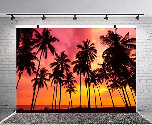 Sensfun 10x6.5ft Summer Seaside Sunset Photo Booth Backdrop Palm Trees Silhouettes on Tropical Beach Photography Background for Hawaii Theme Wedding Birthday Party Portraits Photo Booth Prop(WP125) - color: WP125, size: 10x6.5ft