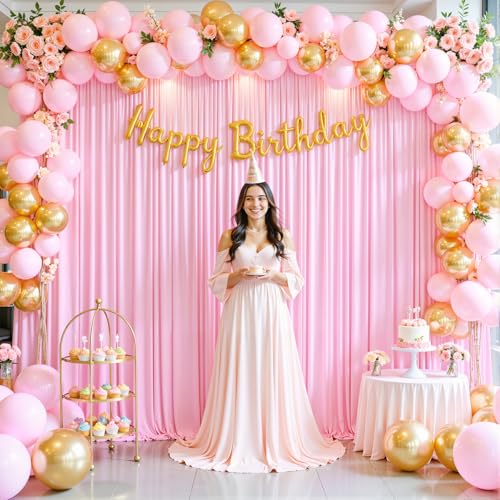 10ft x 7ft Pink Backdrop Curtain for Parties Light Pink Wrinkle Free Backdrop Drapes Panels for Baby Shower Wedding Birthday Photo Gender Reveal Photography Polyester Fabric Background Decoration - color: Light Pink, size: 10FTx7FT (W5'xH7', 2 Panels)