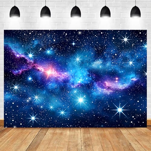 Galaxy Stars Starry Night Sky Backdrop 7Wx5H Feet Polyester Fabric Blue Purple Outer Space Universe Nebula Fantasy Decoration Cosmic for Boy Kids Photography Background Photo Shoot Props - color: E-11Galaxy2, size: 7Wx5H