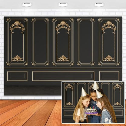 Great 20s Backdrop 8x4ft Vinyl Roaring 1920s Party Photography Background Luxury Black Gold Masquerade Wall Art Decor Dance Prom Photo Props - size: 8x4ft