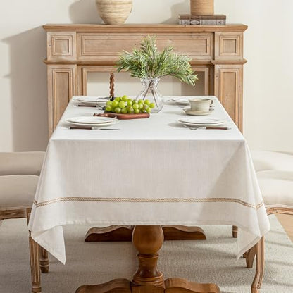 Farmhouse Tablecloth with Decorative Woven Stripe, Spill & Wrinkle Resistant Table Cloth Rectangle Table, Linen Tablecloths Textured Fabric for Dining,Kitchen,Everyday & Holiday Decor,60x75 - size: 75" x 60" (Rectangular)
