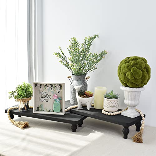 Ikee Design 2 Pcs Set Wooden Display Riser, Cupcake Dessert Display Riser, Countertop Centerpiece Dessert Serving Stand, Artificial Plant Stand for Garden, Farmhouse Decor, Black Color - color: Black