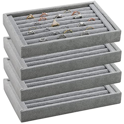 Foraineam 4 Pack Velvet 7 Slots Ring Earrings Trays Showcase Display Holder Drawer Insert Jewelry Storage Organizer