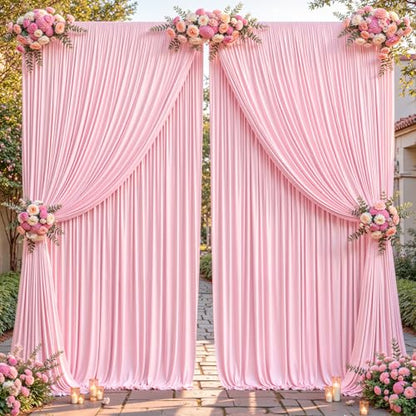 16ftx10ft Wrinkle Free Pink Backdrop Curtain - 10 Feet Photography Backdrop Drapes, Silky Polyester Back Drop Cloth for Wedding Baby Shower Balloon Arch Background - color: Pink, size: 16FTx10FT (W4'xH10', 4 Panels)
