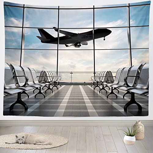 15x10ft Fabric Airport Backdrop Lounge with Plane Pilot Jet Birthday Party Video Recording Zoom Meeting Conference Baby Shower Photoshoot Business Studio Decoration Photography Props - size: 15x10FT