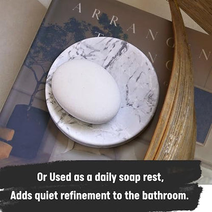 Natural Round Marble Dish Tray— Luxurious Grey Marble, Hand-Honed Matte, Resin-Free Multi-use for Home Decor, Jewelry, Trinket Tray, Soap Dish, Dispenser Base, Key Holder (4.7'', Grey)