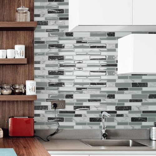 Art3d 20-Sheet Peel and Stick Kitchen Backsplash Tiles, Self-Adhesive Wall Tiles for Kitchen and Bathroom, 12"x12", Marble Grey