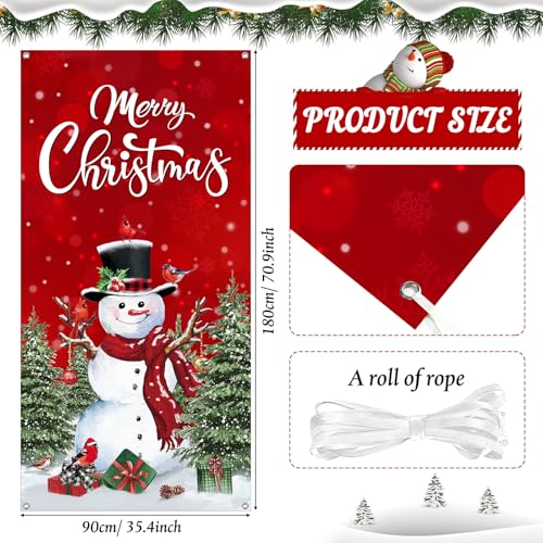 Irenare Christmas Front Door Cover Merry Christmas Door Decorations Red Snowman Xmas Tree Backdrop Banner Winter Holiday Background for Porch Wall Xmas Party Supplies, 70.9" X35.4" - style: Snowman