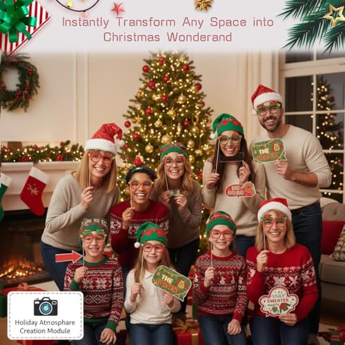 Ugly Christmas Sweater Party Props,34 Pcs Ugly Sweater Photo Booth Props for Christmas Party Decorations,Holiday Party Props for Photography Supplies,Selfie Props Xmas - size: 34