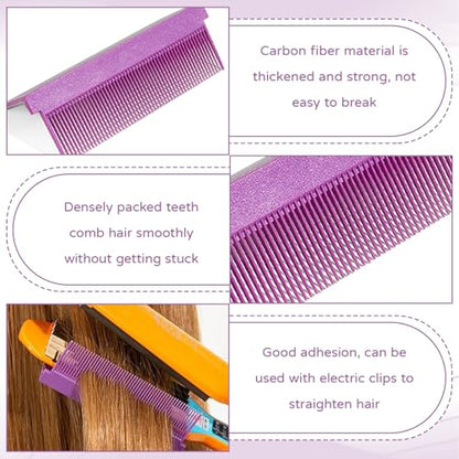 3pcs Flat Iron Comb Attachment,Comb Attachment For Flat Iron,The Grip,Portable Clip-On Design For Straight And Curly Hair At Home And In The Salon(Pink+Purple+Rose Red)