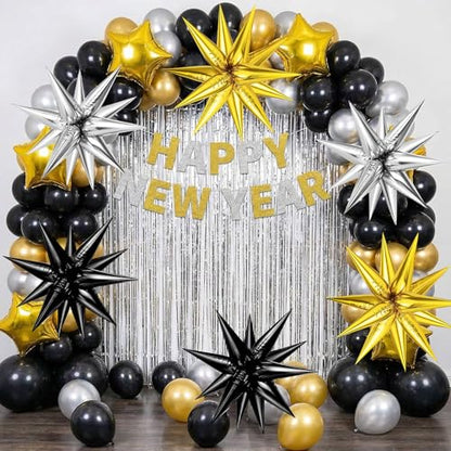 72PCS Gold Silver Black Star Balloons, Big 26 Inch Star Foil Metallic Mylar Balloons, Spike Balloon Fireworks for Graduation New Year Retirement Party Birthday Photo Props - color: Gold, Silver, Black, 26 Inch