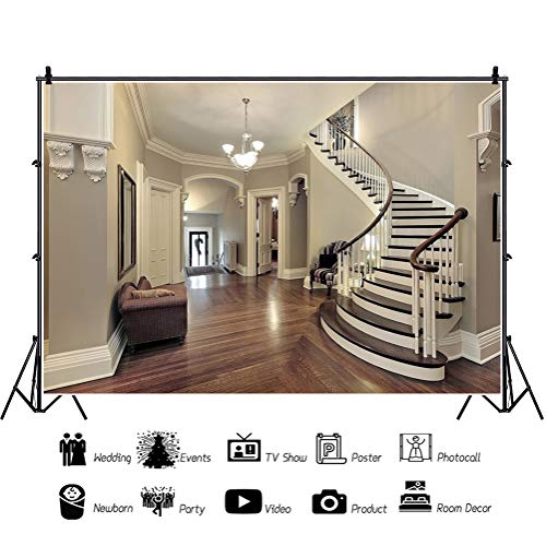 Leyiyi 15x10ft Living Room Photograpphy Backdrop Interior Sofa Stairway Stairs in Home Vinyl Photography Background City Villa Apartment Decor Indoor Home and House Design Photo Shoot Studio Props - size: 15x10ft