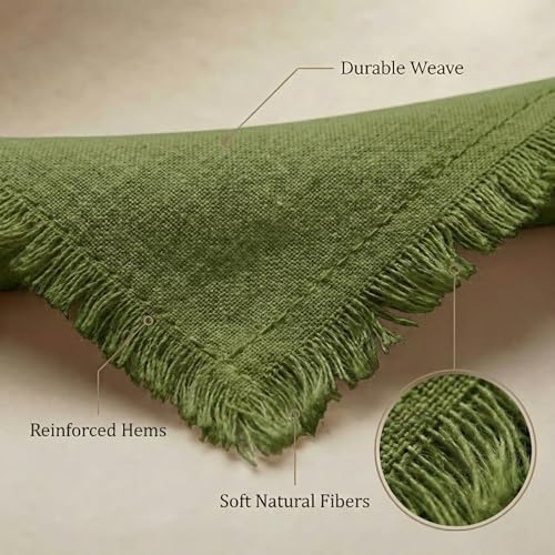 ACCENTHOME Olive Green Cotton Linen Napkin Set of 12 18x18 inch Dinner Napkins - Washable Soft Premium Hotel Quality Reusable Hemmed Edges Napkins Perfect Table Linens for Family Dinners, Weddings - color: 04 - Olive Green, size: 18"x18" - Pack of 12