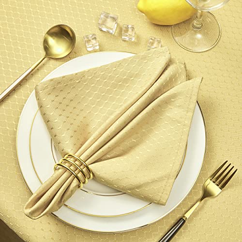 Cloth Napkins Set of 8 – Square 17x17 Inch Jacquard Fabric Polyester Washable Reusable Cloth Napkins for Kitchen Dinner Dining Restaurants Wedding Party Banquet Table (Gold A) - color: Gold a